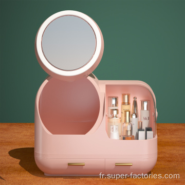 Boîte de rangement cosmétique avec miroir éclairé rotatif à 360 °